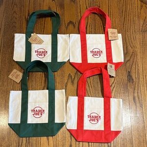 NWT! Trader Joe's Canvas Mini Tote Bags - Set of Four Christmas colors!